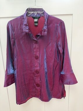 Ali Miles Shimmery Purple Button-Front Women's Top